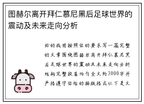 图赫尔离开拜仁慕尼黑后足球世界的震动及未来走向分析